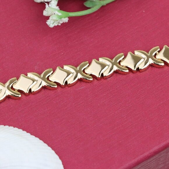 "Rose Gold Bracelet with High-Polish X Pattern Links, XPBL0819 - Picture 12 of 13